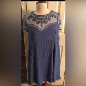New Trixxi Blue Mid length Dress cap sleeves sheer detail size large